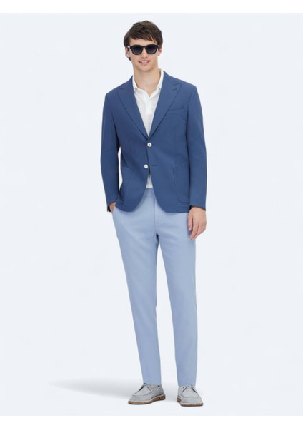 Indigo Desenli Modern Fit Ceket