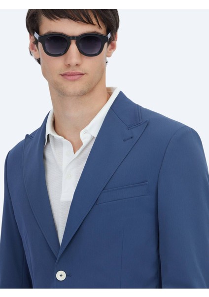 Indigo Desenli Modern Fit Ceket