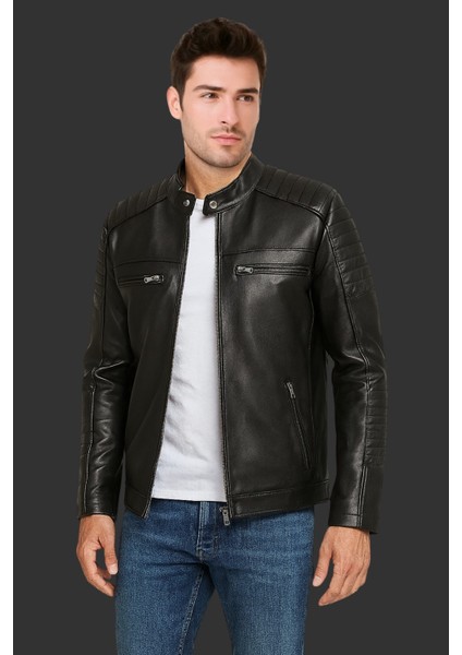 Ederson Hakiki Deri Erkek Siyah Ceket