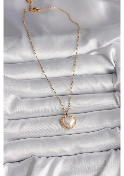 316L Çelik Gold Renk Zincir 3D Inci Kalp Model Kadın Kolye fiyatları