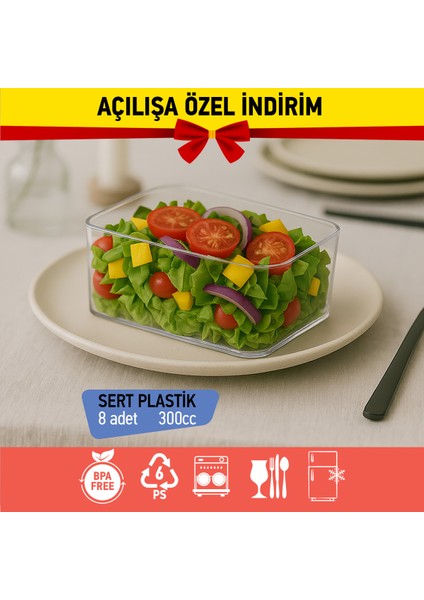 Bizdengelsin 8’li Tiramisu Kapaklı Tatlı Kase Dikdörtgen, Mika Sert Plastik Şeffaf 300CC Tatlı Meze Salata Çerez Dondurma fiyatları