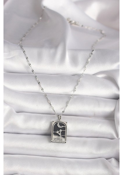 316L Çelik Gümüş Renk Zirkon Taşlı Ay Figürlü Taror Model Kadın Kolye fiyatları