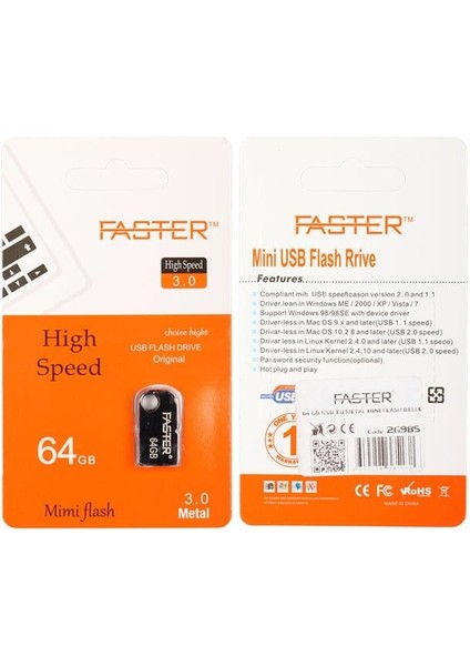 Faster 64 GB Mimi Serisi USB 3.0 Yüksek Hızlı Metal Flash Bellek fırsatları
