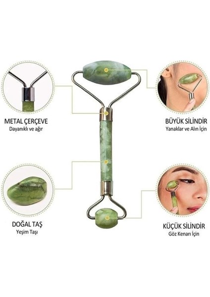 2li Set Çift Taraflı Cilt Temizleme Fırçası ve Yeşim Taşı Çift Taraflı Cilt Masaj Aleti modelleri