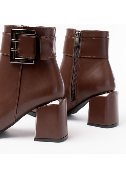 ZRİN-400 Premium Kahverengi Toka Aksesuarlı Topuklu Fermuarlı Kadın Bot indirimleri