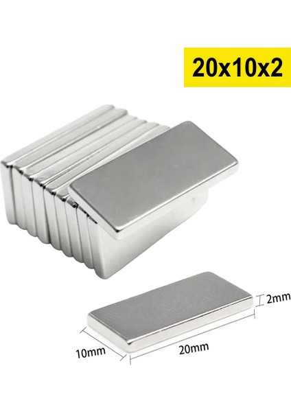 10 Adet 20X10X2 mm Neodyum Mıknatıs Köşeli Magnet N35 Nikel Kaplama Güçlü Kaliteli Dayanıkl