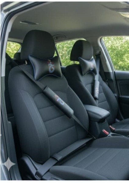 Trabzonspor Logolu Lüks Deri Oto Boyun Yastığı ve Emniyet Kemeri Kılıfı Seti (2'li Takım) modelleri