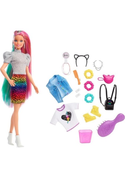 Leopar Desenli Saçlar Bebeği GRN81