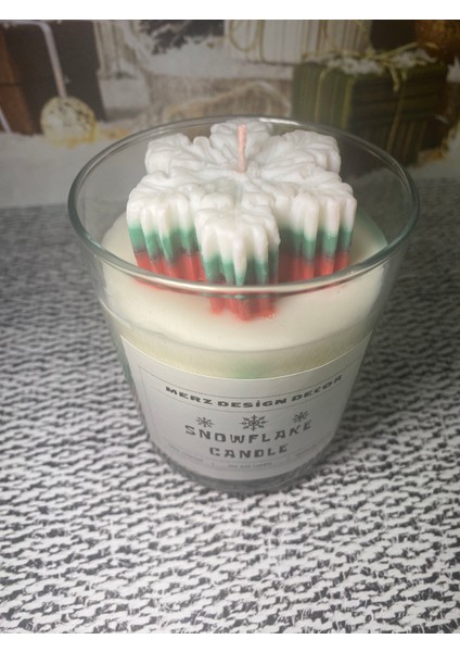 Cam Bardakta Yılbaşı Yeni Yıl Renkleri Kar Tanesi Temalı %100 Doğal Soya Wax Vegan Mum fiyatları