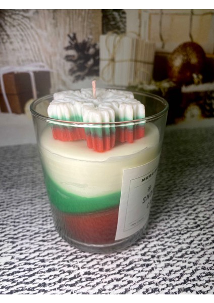 Cam Bardakta Yılbaşı Yeni Yıl Renkleri Kar Tanesi Temalı %100 Doğal Soya Wax Vegan Mum fırsatları