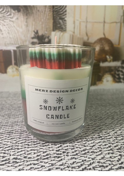 Cam Bardakta Yılbaşı Yeni Yıl Renkleri Kar Tanesi Temalı %100 Doğal Soya Wax Vegan Mum indirimleri