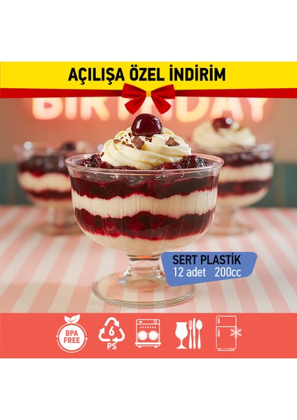 Bizdengelsin 12’li Ayaklı Kase, Mika Sert Plastik Şeffaf, 200CC Tatlı Meze Salata Çerez Dondurma