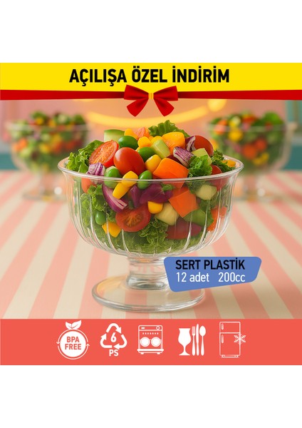 Bizdengelsin 12’li Ayaklı Kase, Mika Sert Plastik Şeffaf, 200CC Tatlı Meze Salata Çerez Dondurma fiyatları