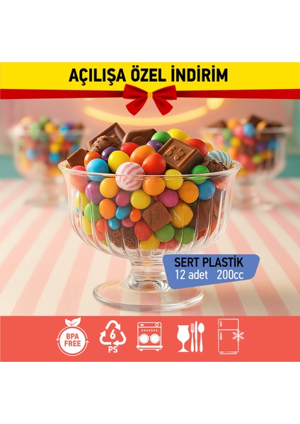 Bizdengelsin 12’li Ayaklı Kase, Mika Sert Plastik Şeffaf, 200CC Tatlı Meze Salata Çerez Dondurma modelleri