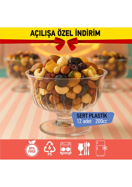 Bizdengelsin 12’li Ayaklı Kase, Mika Sert Plastik Şeffaf, 200CC Tatlı Meze Salata Çerez Dondurma fırsatları