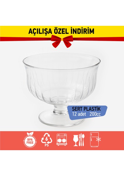 Bizdengelsin 12’li Ayaklı Kase, Mika Sert Plastik Şeffaf, 200CC Tatlı Meze Salata Çerez Dondurma indirimleri