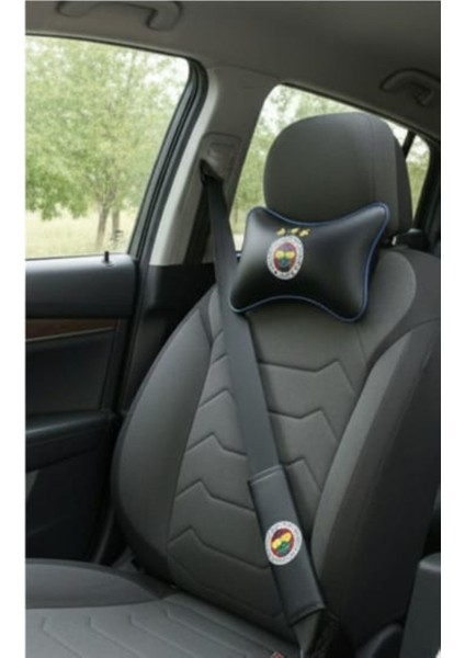 Fenerbahçe Logolu Deri Oto Boyun Yastığı ve Emniyet Kemeri Kılıfı Seti(2'li)