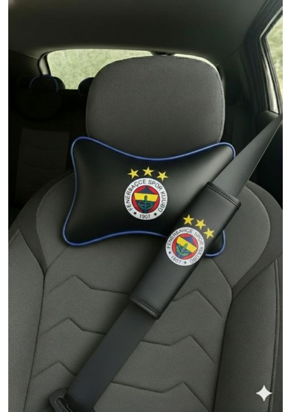 Fenerbahçe Logolu Deri Oto Boyun Yastığı ve Emniyet Kemeri Kılıfı Seti(2'li) modelleri