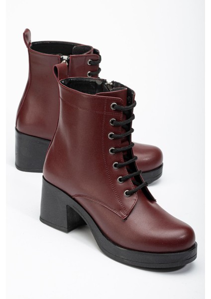 ZRİN-3025 Premium Bordo Bağcıklı Fermuarlı Kalın Topuklu Günlük Kadın Bot modelleri