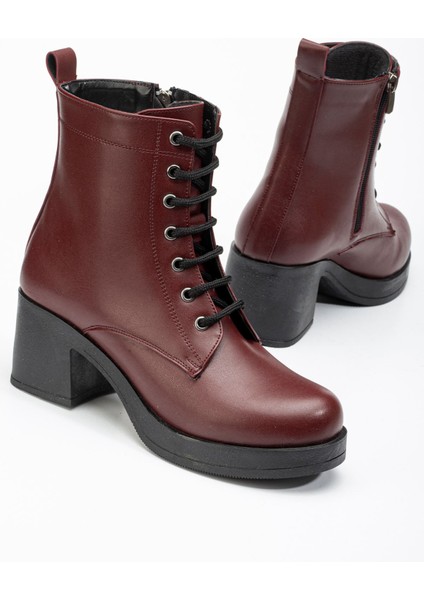 ZRİN-3025 Premium Bordo Bağcıklı Fermuarlı Kalın Topuklu Günlük Kadın Bot fırsatları