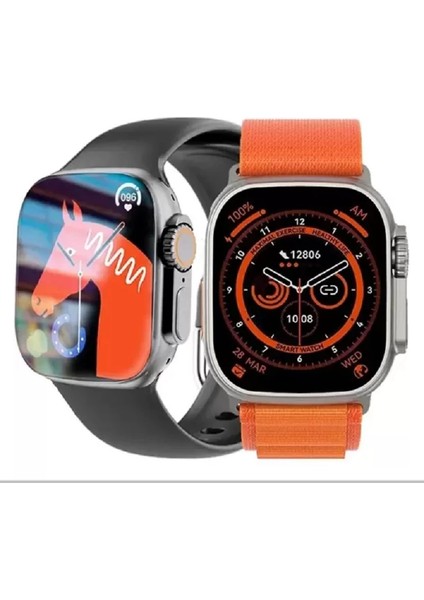 Hw8 Ultra Çift Kordon 49MM - Siri Nfc Bluetooth Arama Konuşma - Ios & Android Uyumlu Akıllı Saa