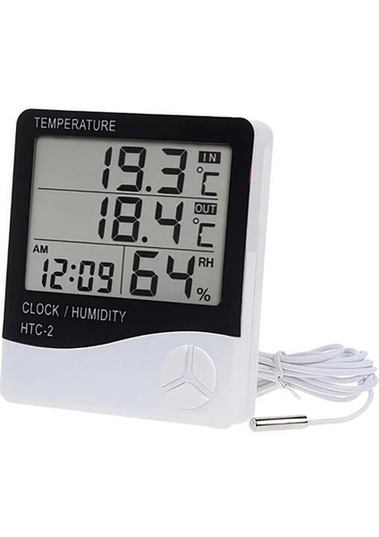 Iç ve Dış Ortam Sıcaklığını Ölçebilen LCD Ekran Saat Göstergeli Alarmlı Nem Ölçer Ter