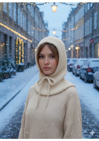 Kadın Kışlık Triko Örgü Balaklava Tesettür Başlık-Şapka