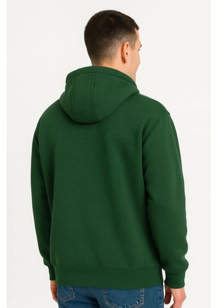 Erkek Ovarsize Kapüşonlu Swetshirt Kanguru Çepli Cıtcıtlı 3 Iplik Şardonlu Hoodie - Haki fiyatları