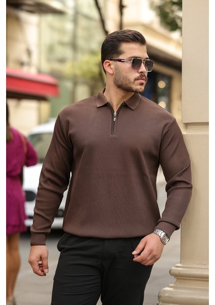 Erkek Selanik Örme Yakalı Uzun Kollu Triko