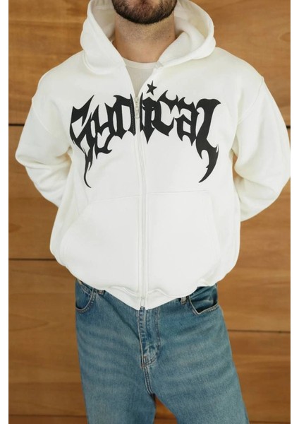 Erkek Kapüşonlu Sweatshirt Hoodie 3 Iplik Şardonlu Pamuklu Kumaş, Önü Baskılı, Fermuarlı R modelleri