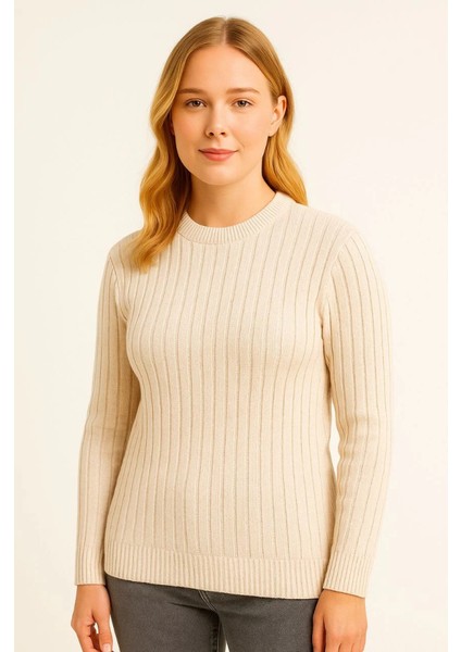 Bisiklet Yuvarlak Yaka Triko Kazak Pamuklu Kalın Fitilli Dokuma, Regular Fit Uzun Kollu Kışlık M modelleri