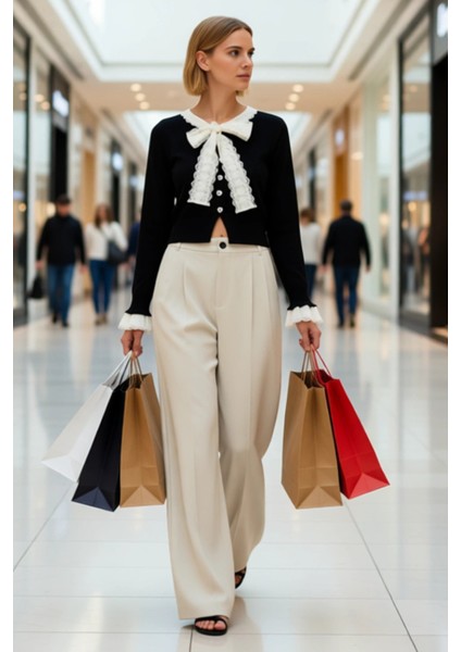 Kadın Dantel Detaylı Bağlamalı Yaka Crop Kesim Triko Hırka Günlük ve Özel Anlar Şık Bir Dokunuş modelleri