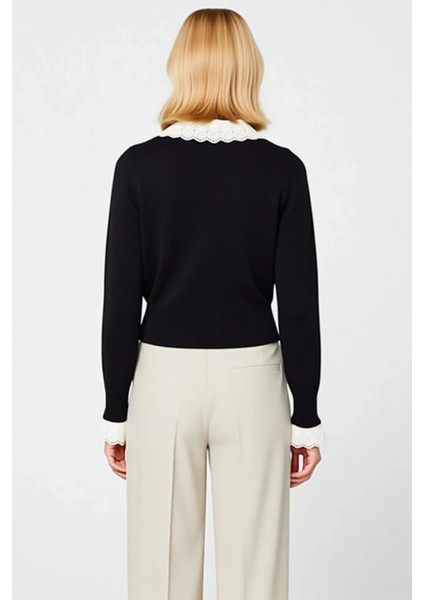 Kadın Dantel Detaylı Bağlamalı Yaka Crop Kesim Triko Hırka Günlük ve Özel Anlar Şık Bir Dokunuş indirimleri