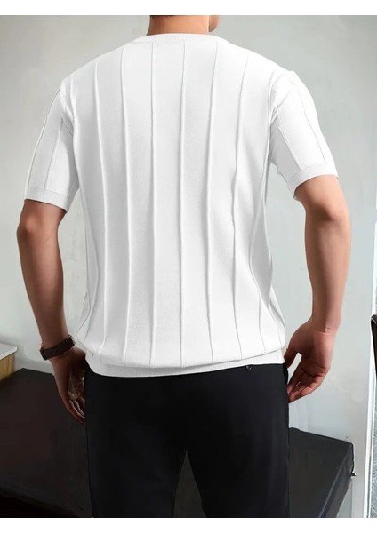 Erkek Kısa Kollu Bisiklet Yaka Çizgili Triko Tshirt modelleri