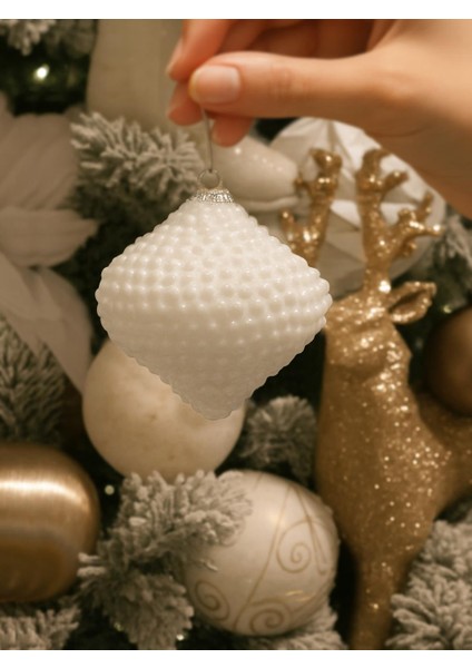Yılbaşı Topu Inci Kaplama Damla Form Çam Ağacı Süsü Beyaz 10 cm 3'lü