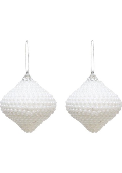 Yılbaşı Topu Inci Kaplama Damla Form Çam Ağacı Süsü Beyaz 10 cm 3'lü modelleri