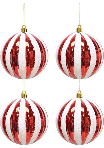 Yılbaşı Topu Dilim Desenli Dekoratif Çam Ağacı Süsü Kırmızı Beyaz 10 cm 4'lü Set fiyatları