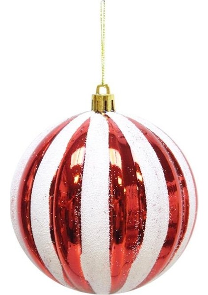 Yılbaşı Topu Dilim Desenli Dekoratif Çam Ağacı Süsü Kırmızı Beyaz 10 cm 4'lü Set modelleri