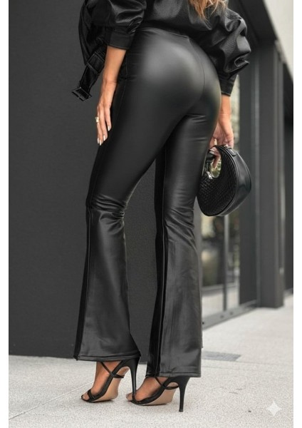 Kadın Yüksek Bel Ispanyol Paçalı Deri Pantolon fiyatları