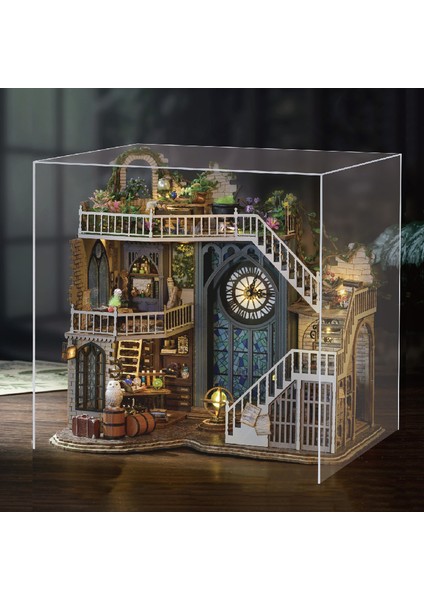 Magic House - 3D Kendin Yap Ahşap Bulmaca Bebek Evi Minyatür Kitap Köşesi Booknook - Sihirli Ev (LV003B)