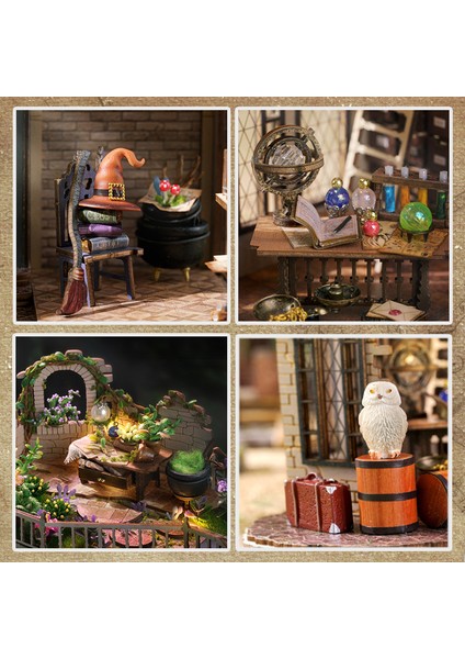 Magic House - 3D Kendin Yap Ahşap Bulmaca Bebek Evi Minyatür Kitap Köşesi Booknook - Sihirli Ev (LV003B) fırsatları