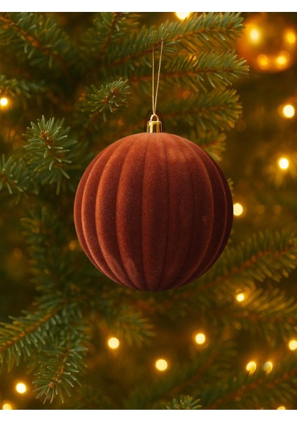 Kadife Yılbaşı Topu – Dilimli Çam Ağacı Süsü Bakır 10 cm 2'li