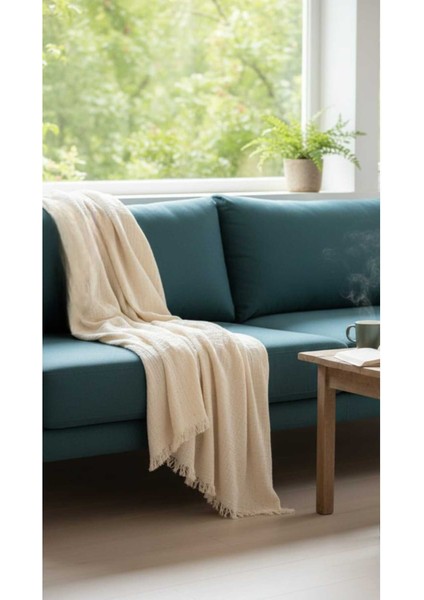 4 Mevsim Natural Müslin Tek Kişilik Pike, Koltuk Şalı ve Yatak Örtüsü Pamuklu