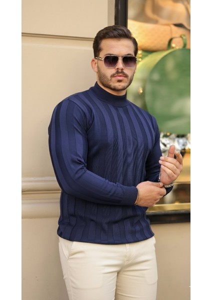 Erkek Yarım Balıkçı Yaka Kabartma Desenli Triko