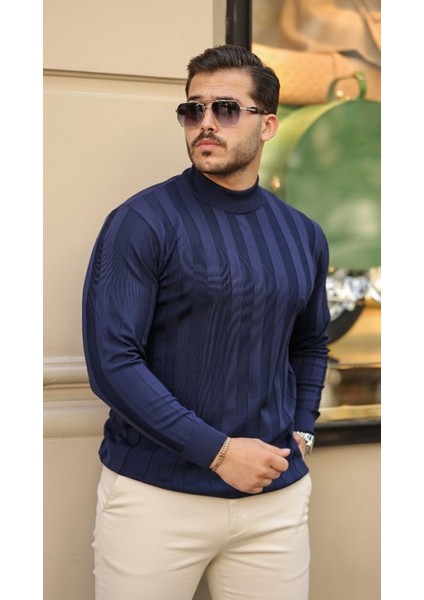 Erkek Yarım Balıkçı Yaka Kabartma Desenli Triko modelleri