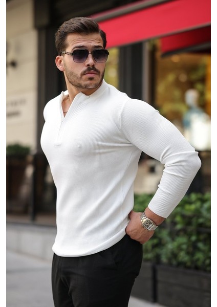 Erkek Fermuarlı Bisiklet Yaka Dokulu Uzun Kollu Triko fiyatları