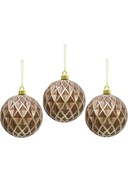Yılbaşı Topu Altın Eskitme Detaylı Geometrik Form Çam Ağacı Süsü Bakır 8 cm 3'lü fiyatları
