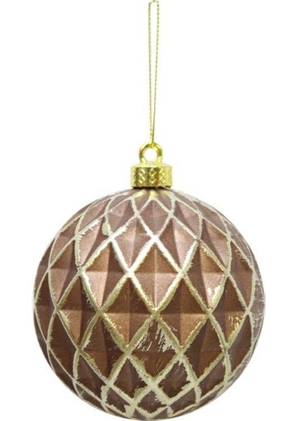 Yılbaşı Topu Altın Eskitme Detaylı Geometrik Form Çam Ağacı Süsü Bakır 8 cm 3'lü modelleri