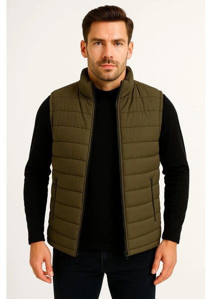 Erkek Şişme Fermuarlı Yelek Su Itici Kapitone Astarlı Kumaş Cepli Hafif Kışlık Spor Rahat Ka modelleri