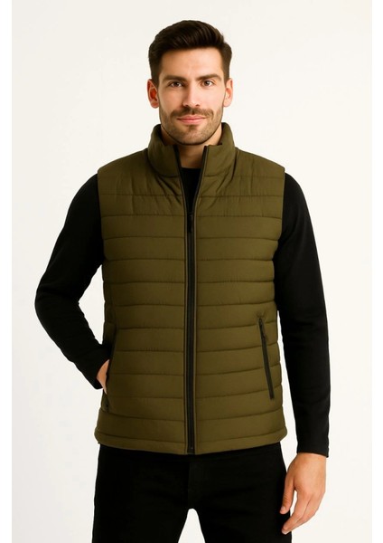 Erkek Şişme Fermuarlı Yelek Su Itici Kapitone Astarlı Kumaş Cepli Hafif Kışlık Spor Rahat Ka fırsatları